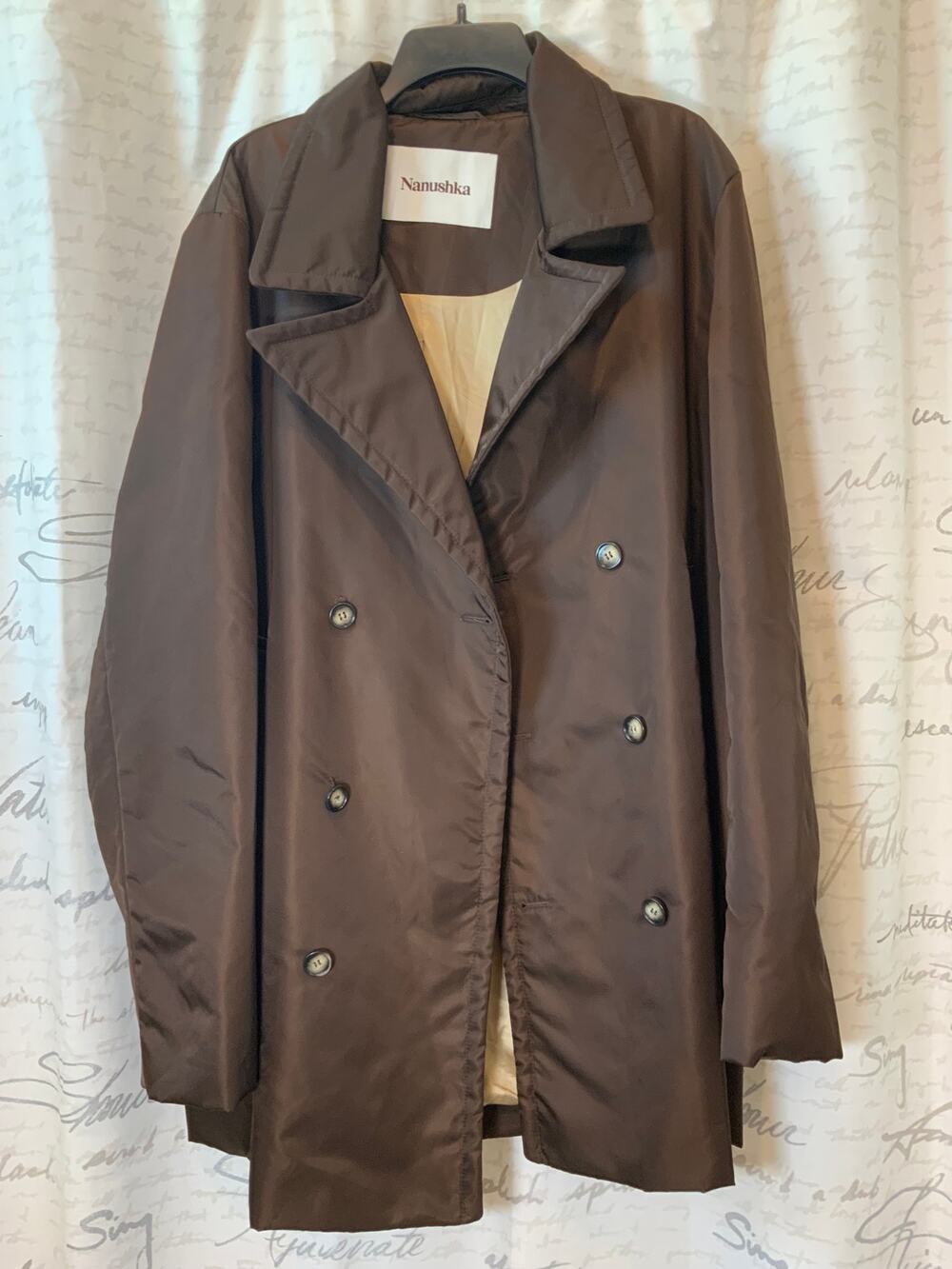 Nanushka Men's XL Brown Eco Nylon Pea Coat Jacket